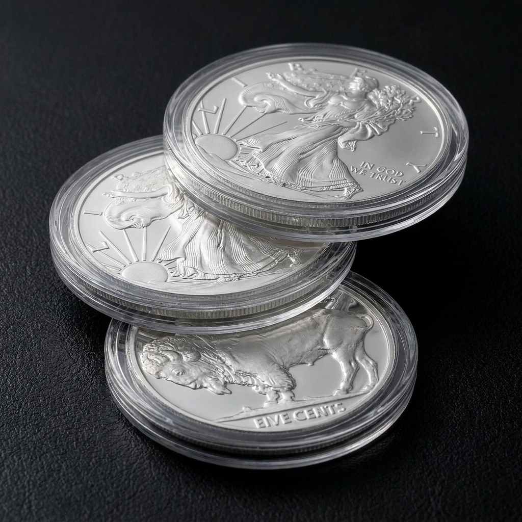 Stacked coins in capsules detail
